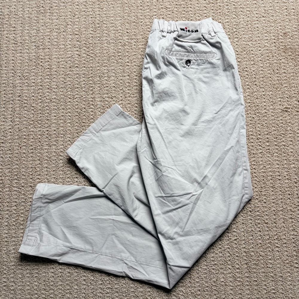 Kiton Napoli Mens Gray Cotton Stretch Chino Pants Elastic Waist Made in Italy 32
